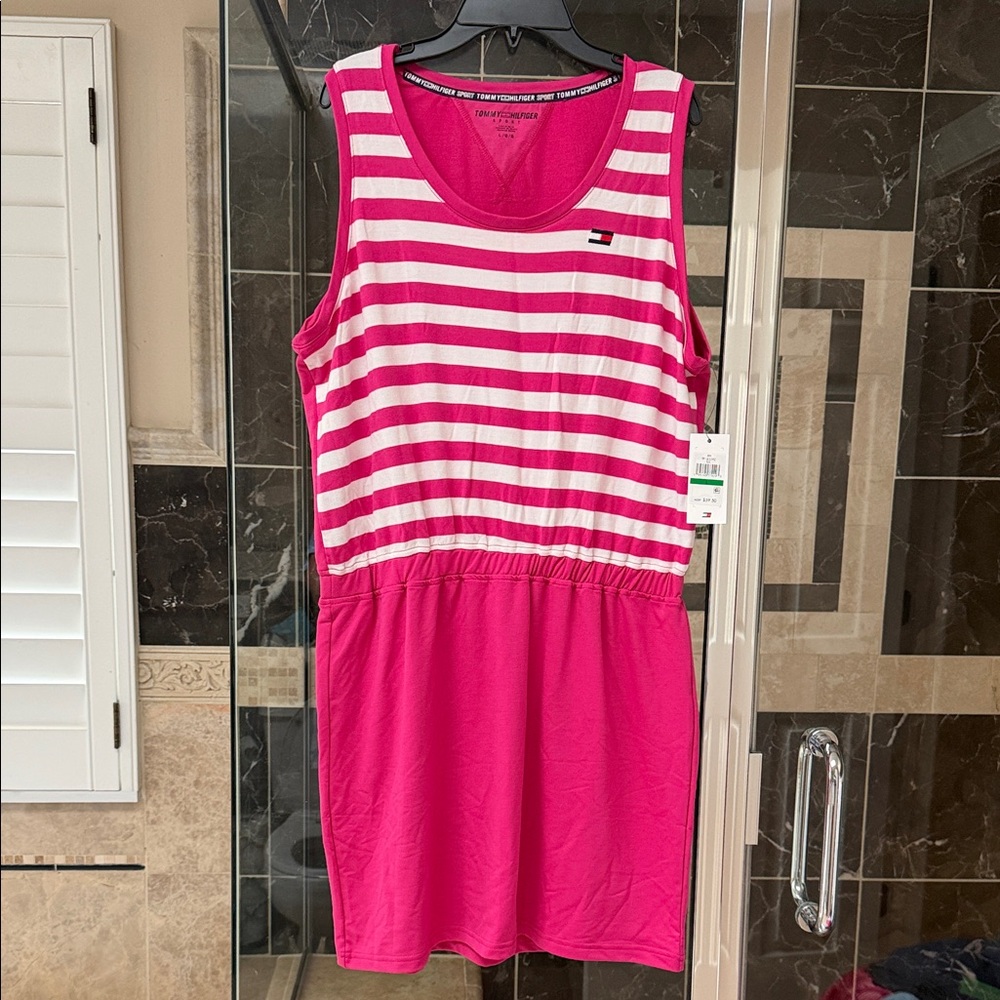 Tommy Hilfiger Hot Pink & White Striped Tank Dress